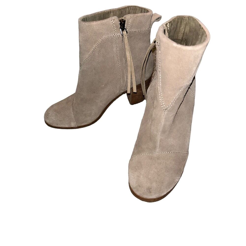 Toms Boots Womens 6 Ankle Booties Tan Suede Block Heels Casual Side‎ Zip 300615